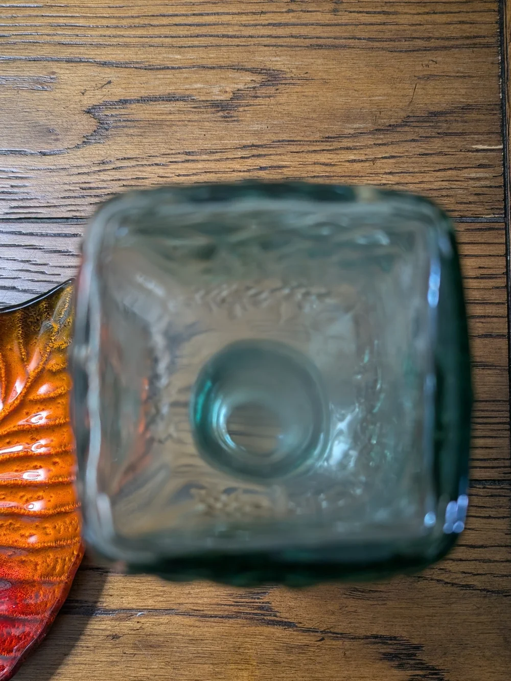 Vintage Embossed Green Glass Bottle Vase / Decanter